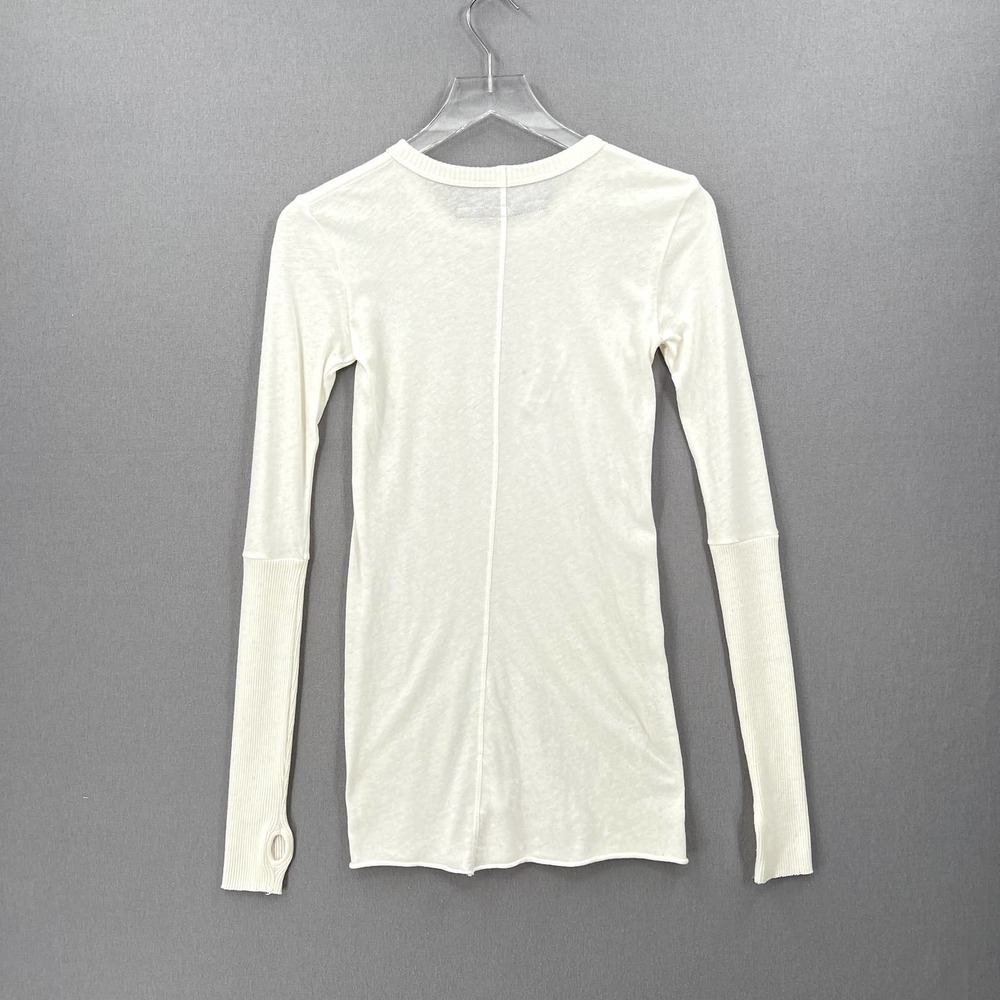 ENZA COSTA Shirt Womens Medium Cream Cashmere Cuffed Crew Long Sleeve Pullover - Picture 6 of 13